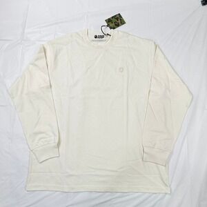 A Bathing Ape BAPE Long Sleeve T-Shirt Cream Off-White Embroidered Logo Large